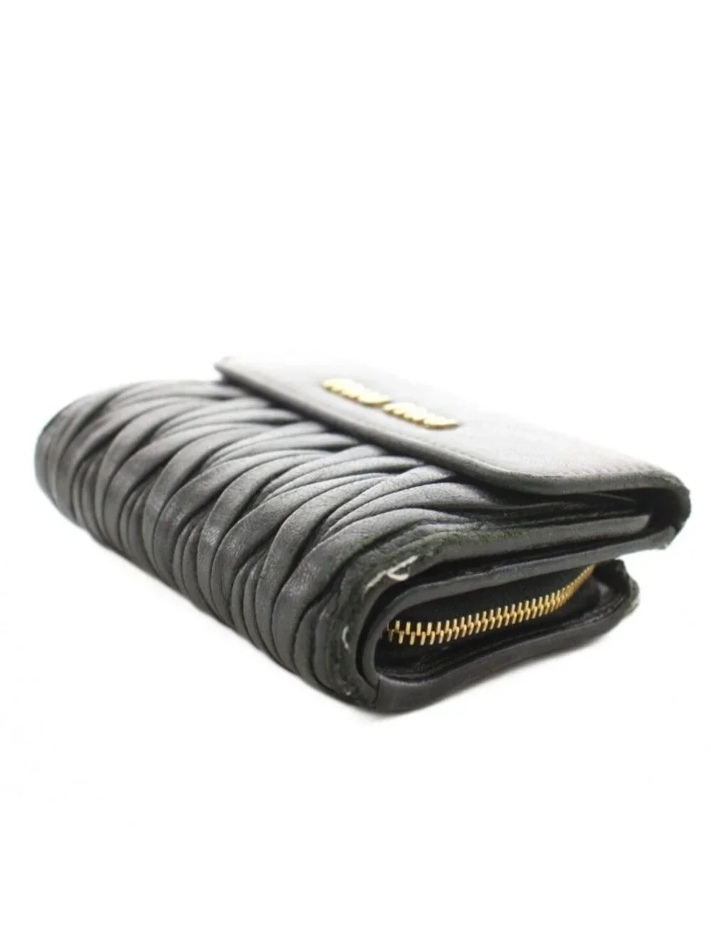 Miu Miu Miu Matelasse Wallet Bifold Coin Purse Leather Black an